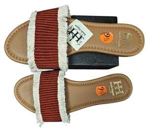 NWT Haute Hippie Style Fringe Textile Slip On Slide Sandals Womens Size 9.5 US